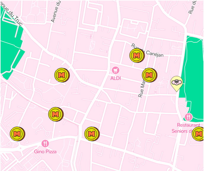 Carte Macadam avec pièces à collecter